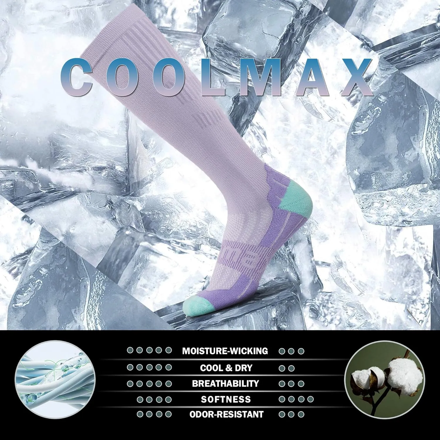 BRISIRA Coolmax Cooling Compression Knee High Socks Women 2 Pairs 15-20 mmHg Circulation Support for Nurse Running Travel
