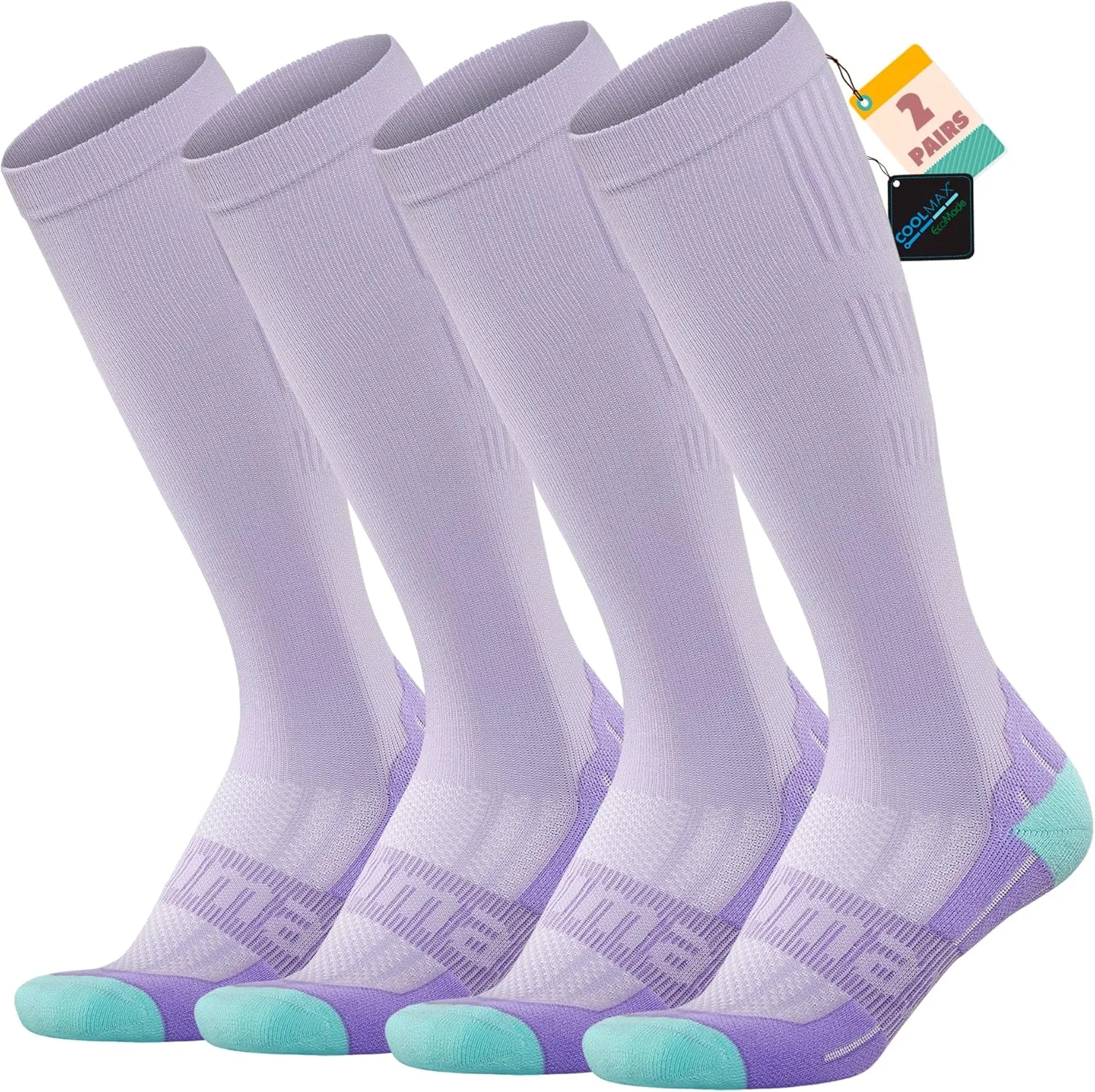 BRISIRA Coolmax Cooling Compression Knee High Socks Women 2 Pairs 15-20 mmHg Circulation Support for Nurse Running Travel