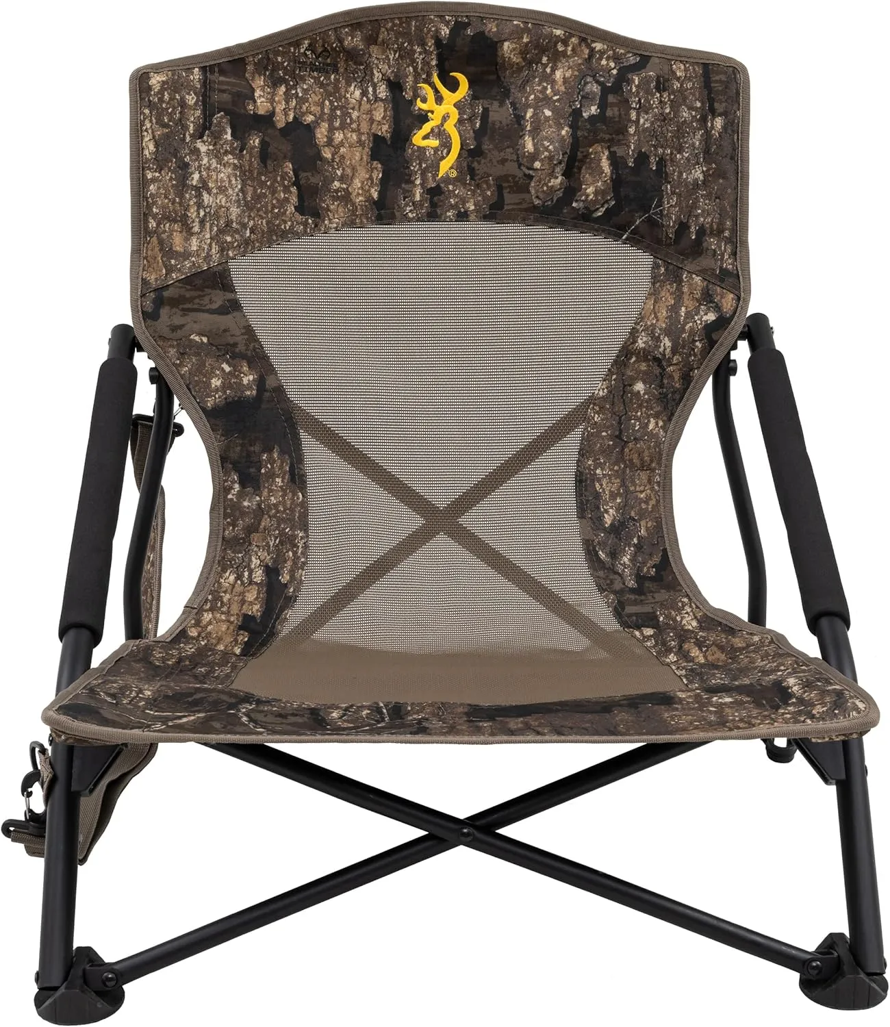 Browning Strutter Camo Turkey Hunting Chair with Foldable Low Profile Compact Design, Durable Steel Frame, and Padded Shoulder Carry Strap and Carry Bag