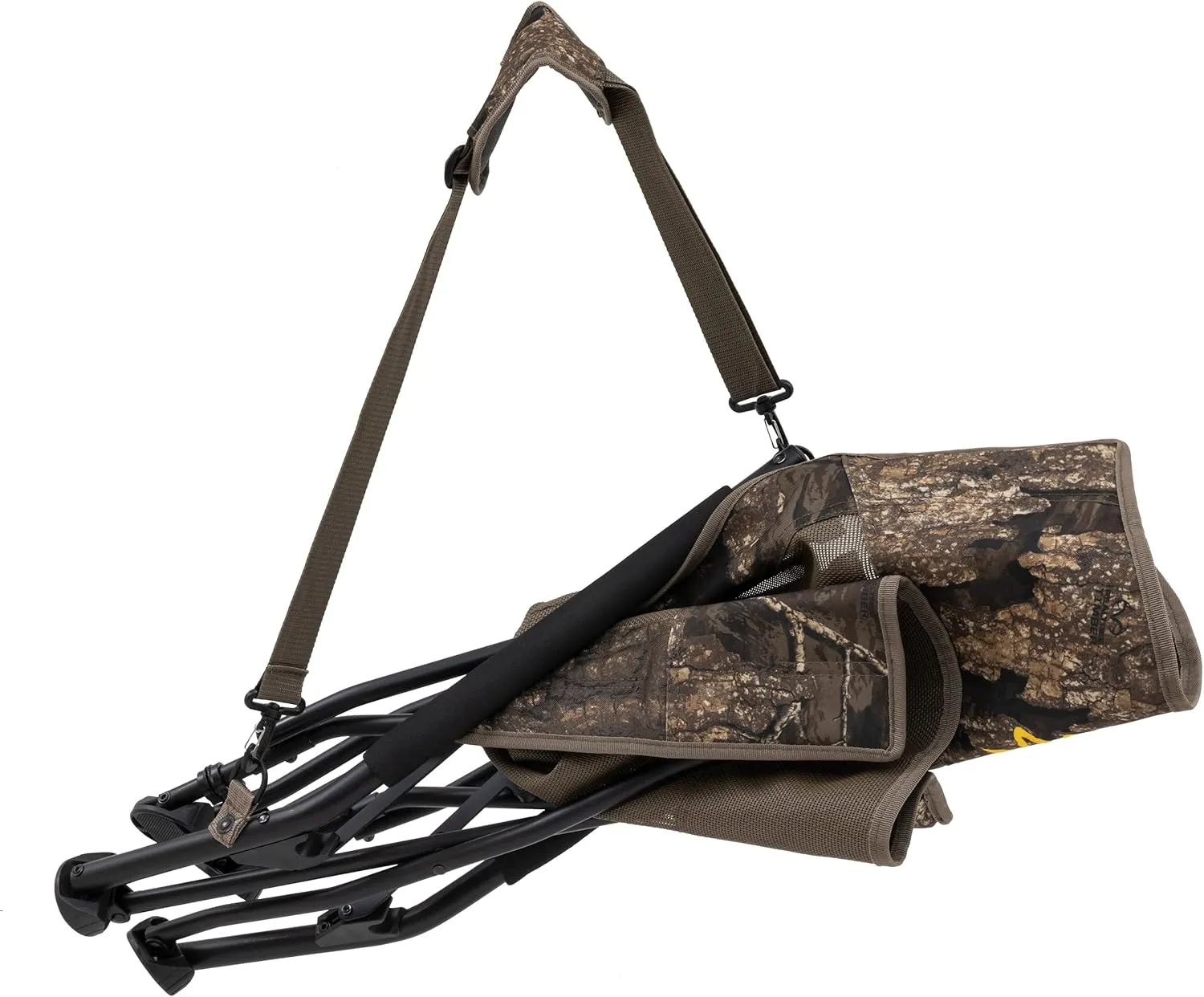 Browning Strutter Camo Turkey Hunting Chair with Foldable Low Profile Compact Design, Durable Steel Frame, and Padded Shoulder Carry Strap and Carry Bag