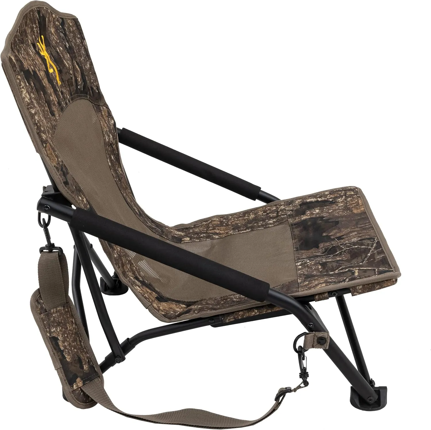 Browning Strutter Camo Turkey Hunting Chair with Foldable Low Profile Compact Design, Durable Steel Frame, and Padded Shoulder Carry Strap and Carry Bag