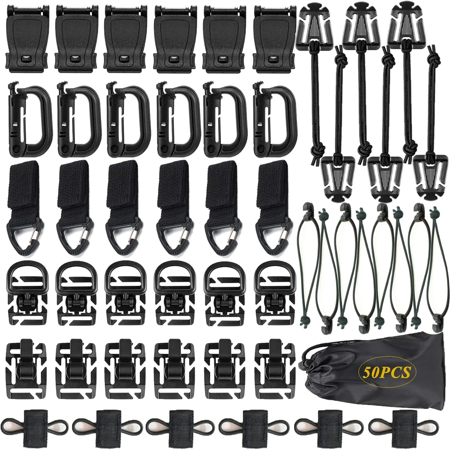BSGB 51Pcs Tactical Gear Clip Strap Molle Web Dominators Webbing Attachments for Molle Bags Tactical Backpack Tactical Vest Tactical Belt Outdoor Hydration Tube Backpack