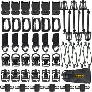 BSGB 51Pcs Tactical Gear Clip Strap Molle Web Dominators Webbing Attachments for Molle Bags Tactical Backpack Tactical Vest Tactical Belt Outdoor Hydration Tube Backpack