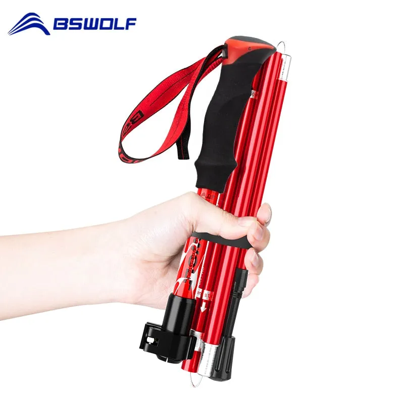 BSWOLF 2Pcs Foldable Walking Sticks Ultralight Camping Hiking Folding Trekking Poles Aluminum