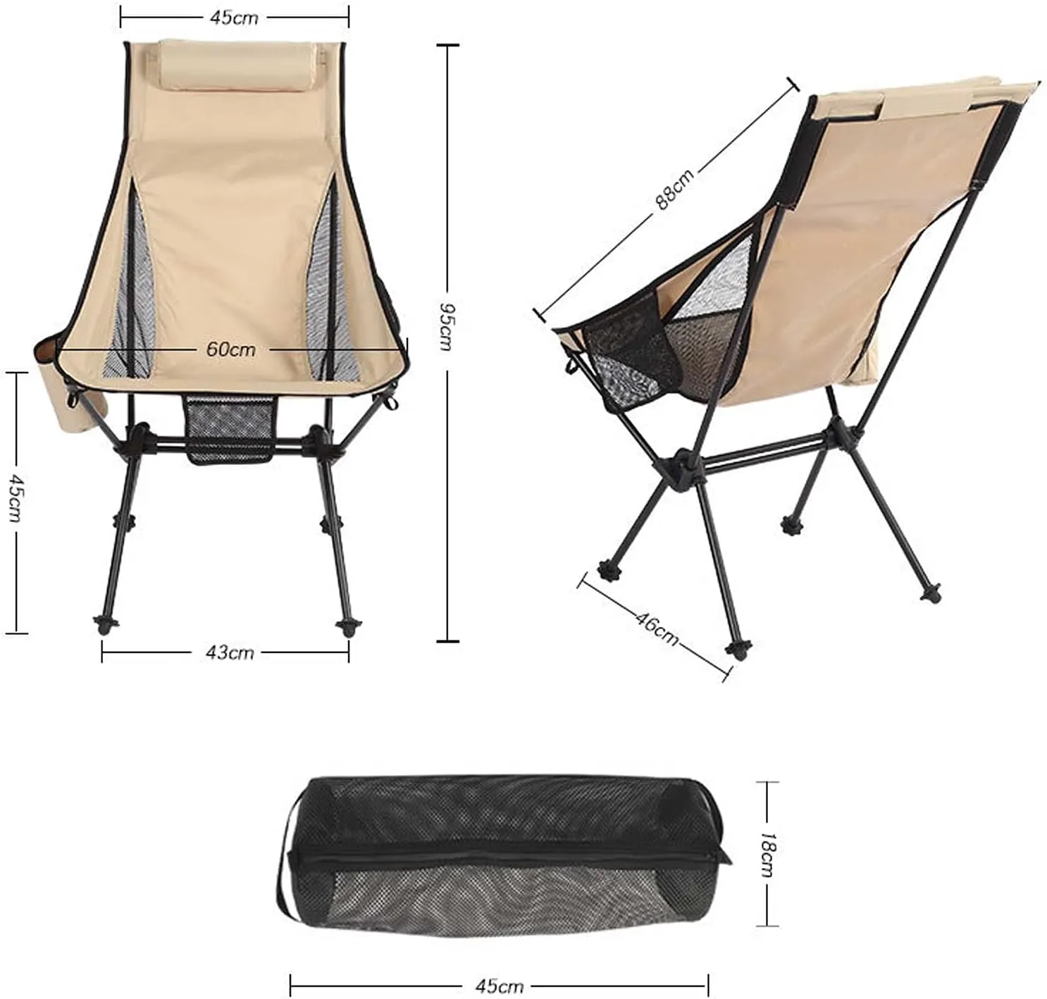 BTZHY Recliner Chair,Folding Camping Chairs,Portable Outdoor Seat with Cup Holder,Ultralight Fishing Chair,Save Space,for Garden,Trips,Beach,Picnic.