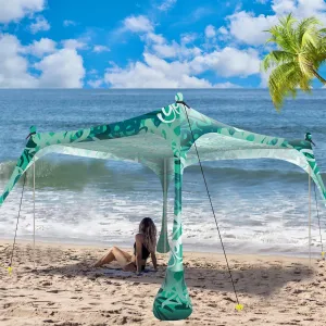 Buheco Beach Tent Pop Up Shade 7x7.5ft Beach Canopy Sun Shelter UPF50  with 4 Foldable Poles-Portable Carrying Bag-Sand Shovel-Ground Pegs-Windproof Ropes for Outdoor Family Camping-Fishing- Picnic