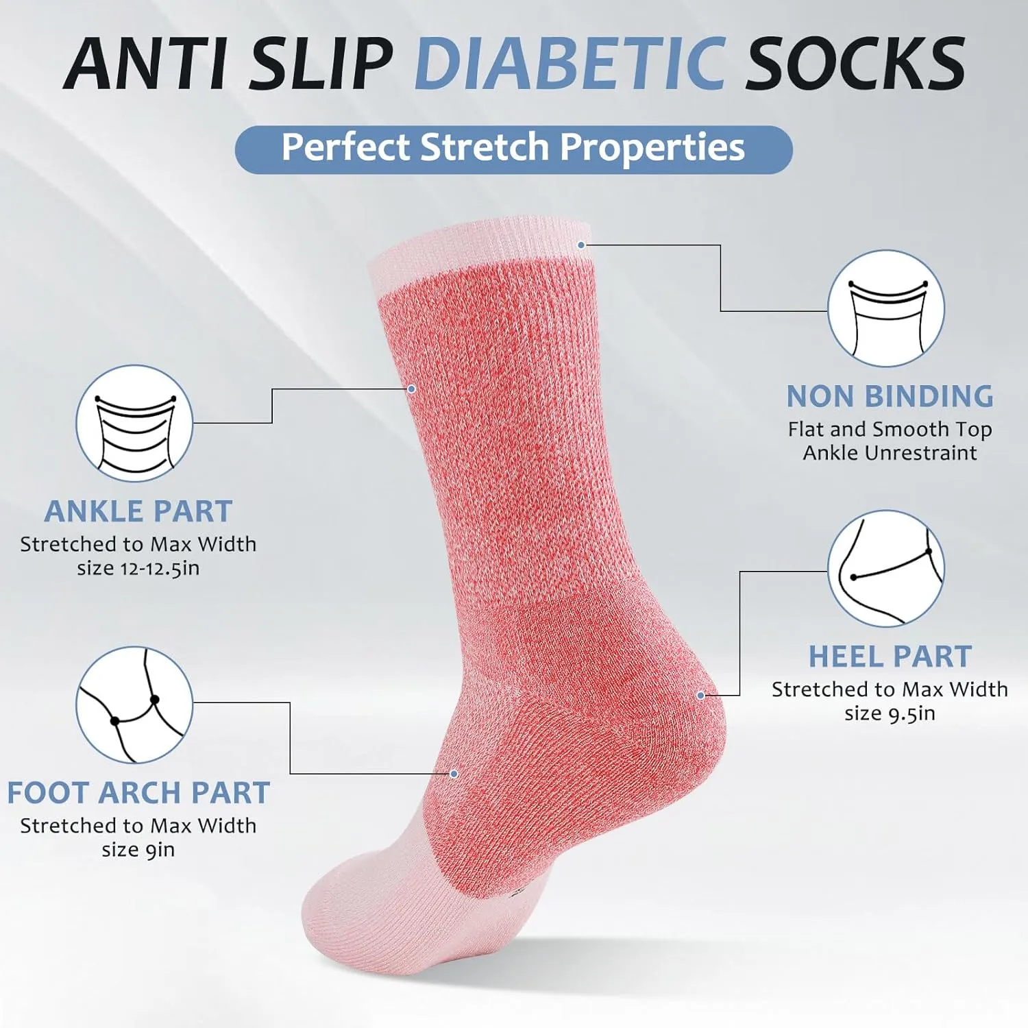 Bulinlulu Diabetic Socks for Men Women-6 Pairs Non Binding Crew Diabetic Neuropathy Socks with Seamless Toe for Size 6-9 9-12