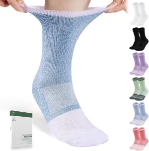 Bulinlulu Diabetic Socks for Men Women-6 Pairs Non Binding Crew Diabetic Neuropathy Socks with Seamless Toe for Size 6-9 9-12