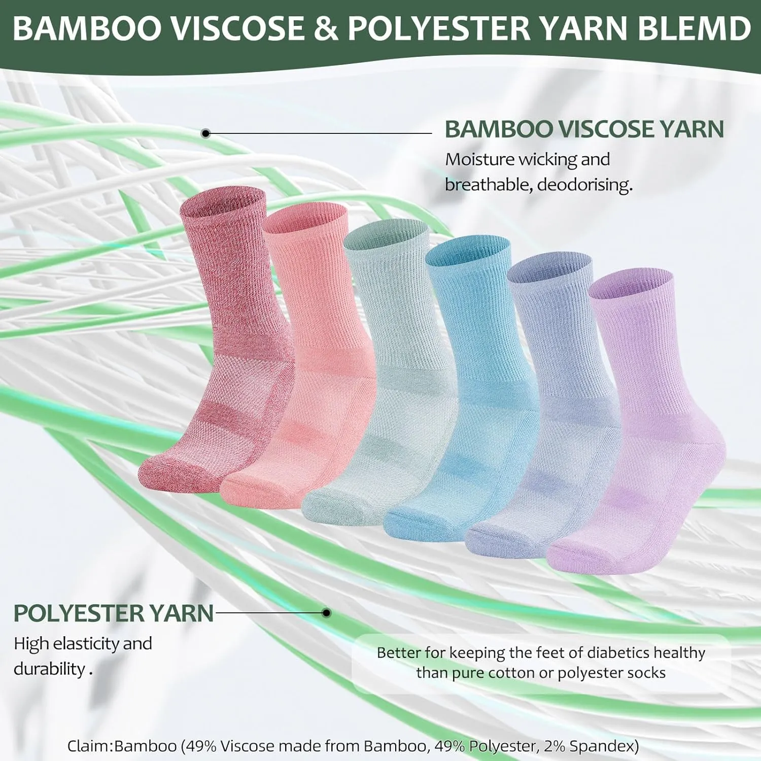 Bulinlulu Diabetic Socks for Men Women-6 Pairs Non Binding Crew Diabetic Neuropathy Socks with Seamless Toe for Size 6-9 9-12