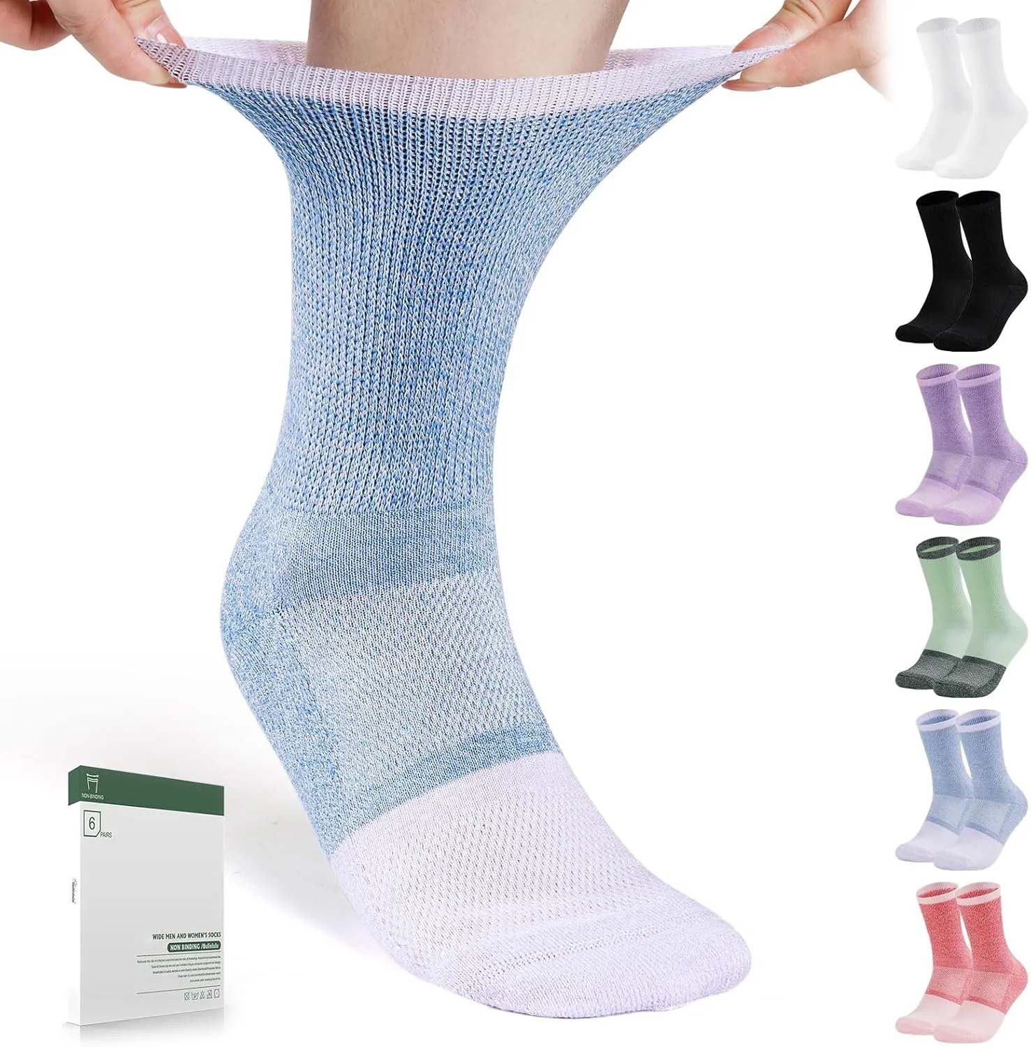 Bulinlulu Diabetic Socks for Men Women-6 Pairs Non Binding Crew Diabetic Neuropathy Socks with Seamless Toe for Size 6-9 9-12