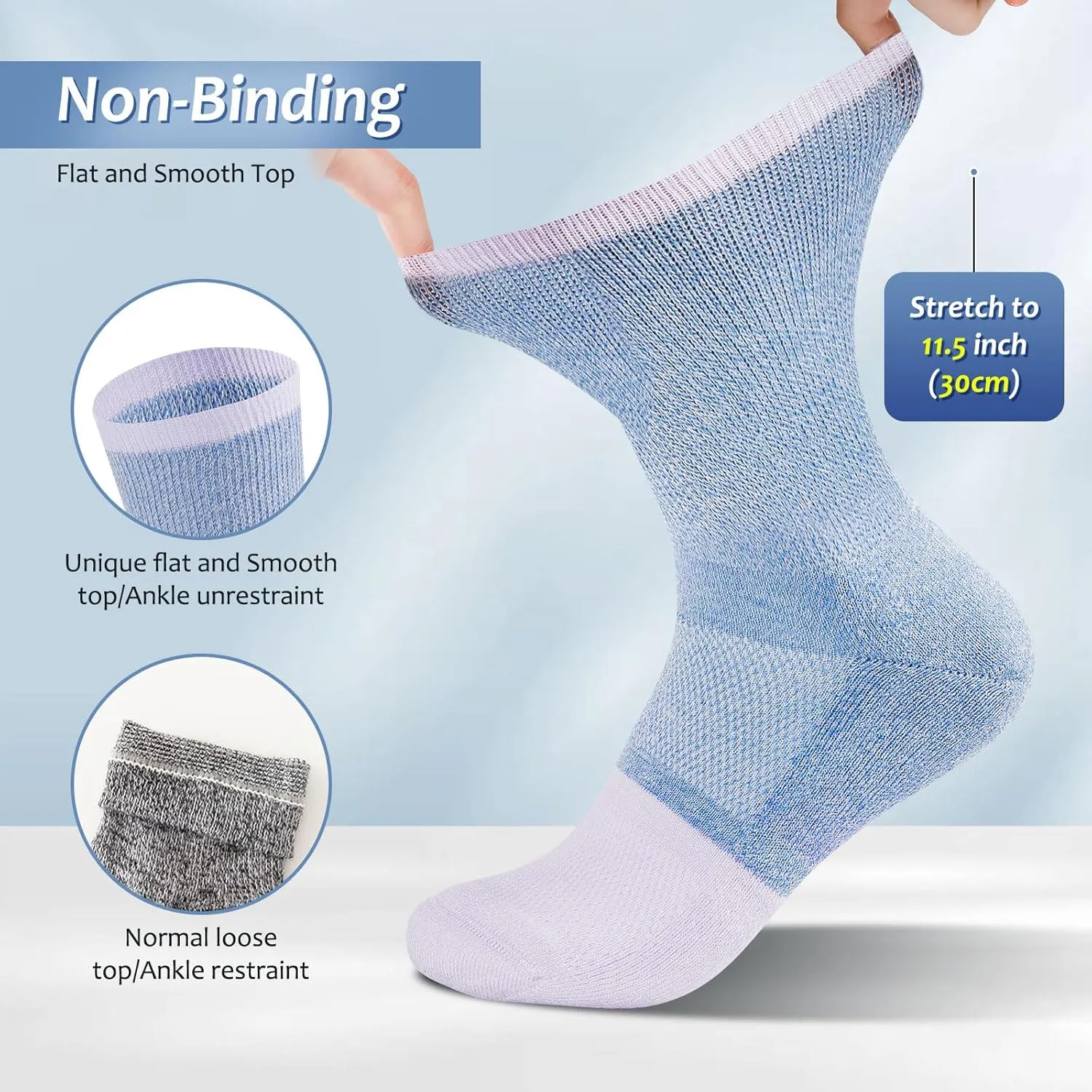 Bulinlulu Diabetic Socks for Men Women-6 Pairs Non Binding Crew Diabetic Neuropathy Socks with Seamless Toe for Size 6-9 9-12