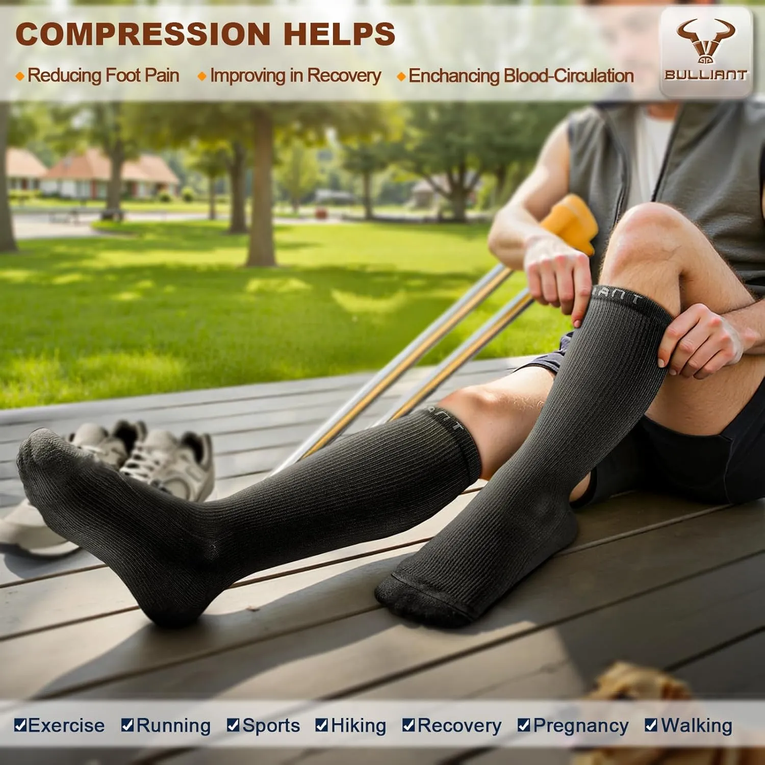 BULLIANT Compression Socks 3Pairs-15-20mmHg Circulation Support Men Women Hiking Sports Recovery-Upgraded Wicking Tech