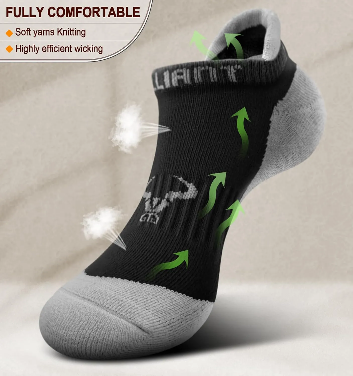 BULLIANT Men Ankle Socks 8Pairs Active Running Socks Cushioned No Show Breathable Wicking-Arch Support