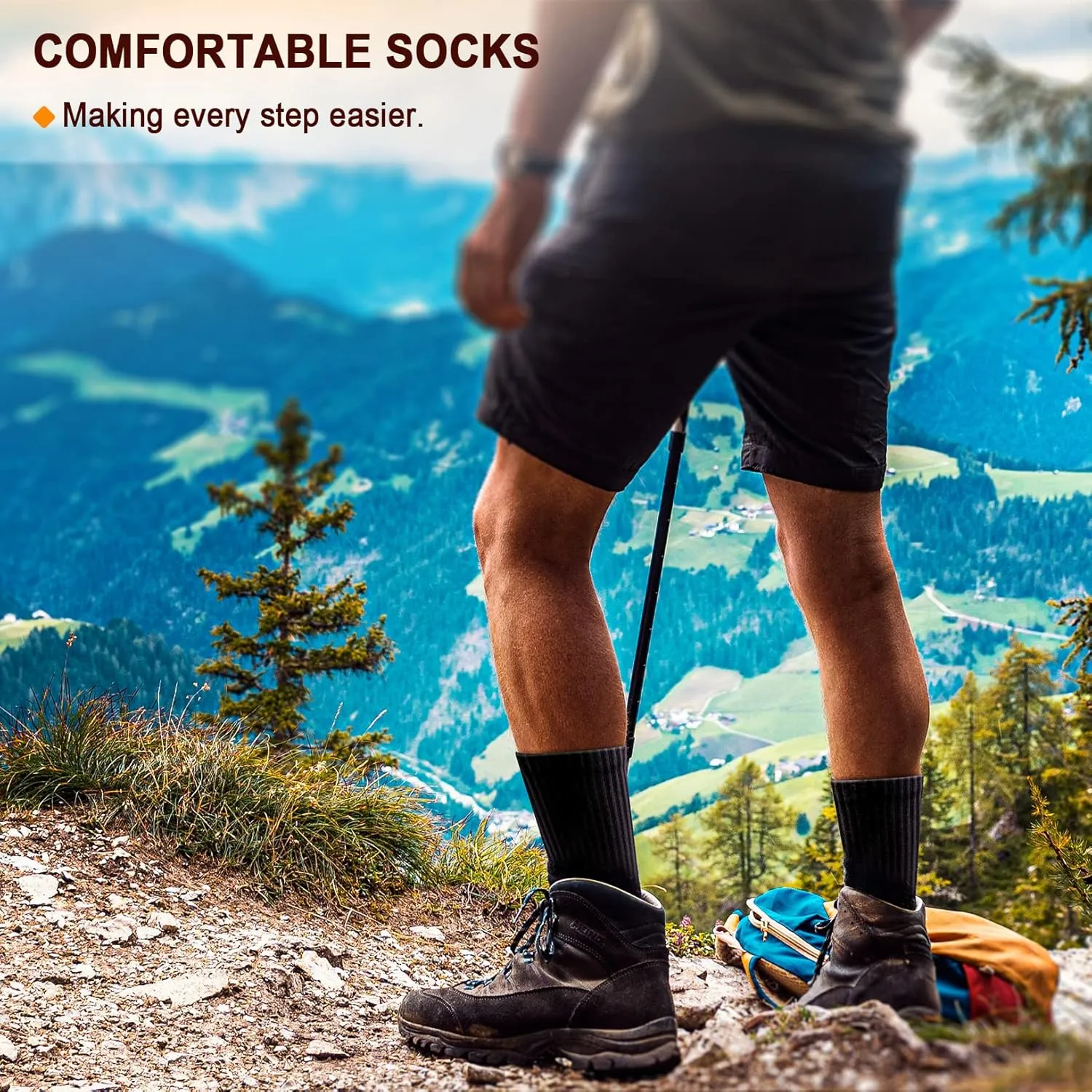 BULLIANT Men Athletic Socks, Compression Sports Crew Socks Cushioned For Men Outdoor Running Hiking-Arch Compression Support