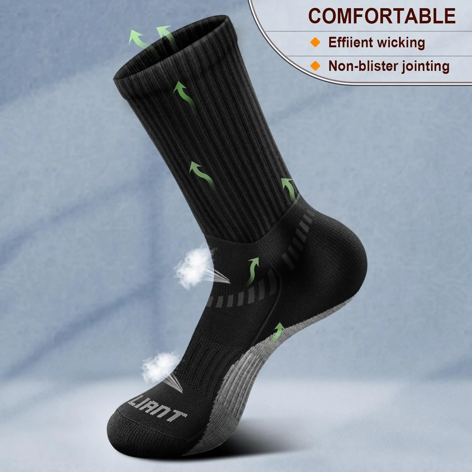 BULLIANT Men Athletic Socks, Compression Sports Crew Socks Cushioned For Men Outdoor Running Hiking-Arch Compression Support
