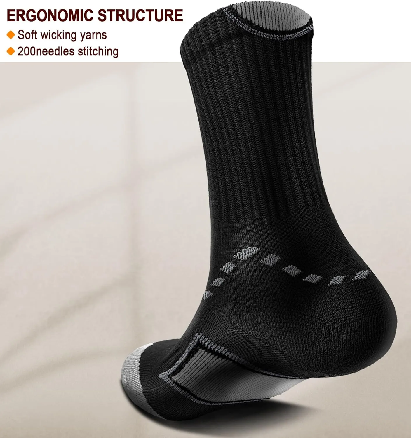BULLIANT Men Running Socks, Athletic Crew Socks Compression Breathable for Men Sports Hiking Cushioned Footbed Arch Support