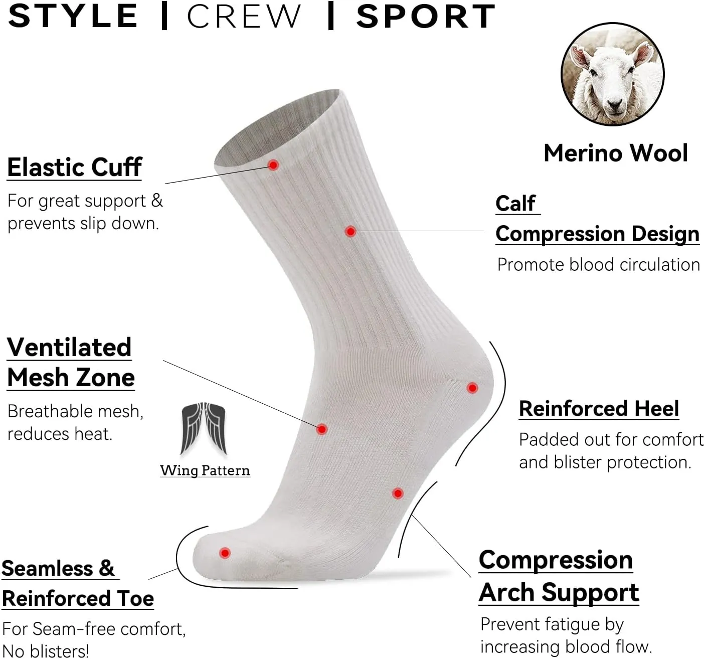 Busy Socks 3 Pack Men's Merino Wool Hiking Crew Socks Womens Warm Thick Cushioned Outdoor Athletic Socks for Walking Running