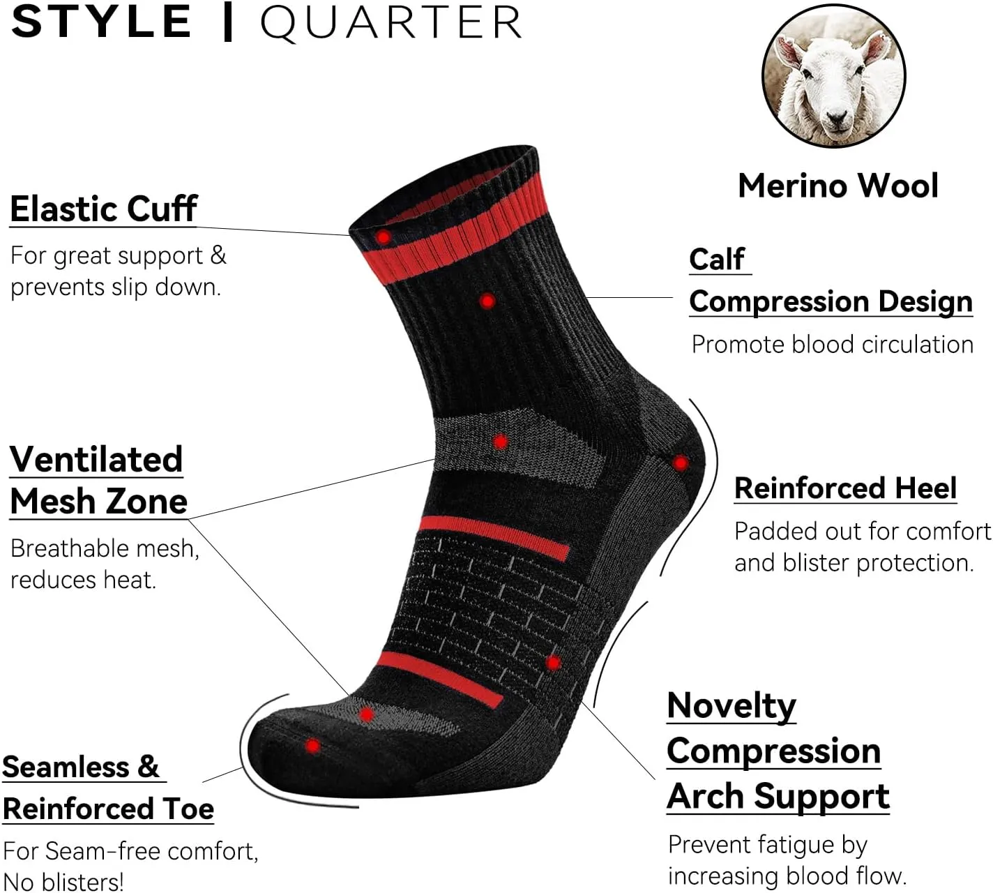 Busy Socks 3 Pack Men's Merino Wool Running Quarter Socks Womens Ankle Thick Cushioned Athletic Socks for Hiking Walking