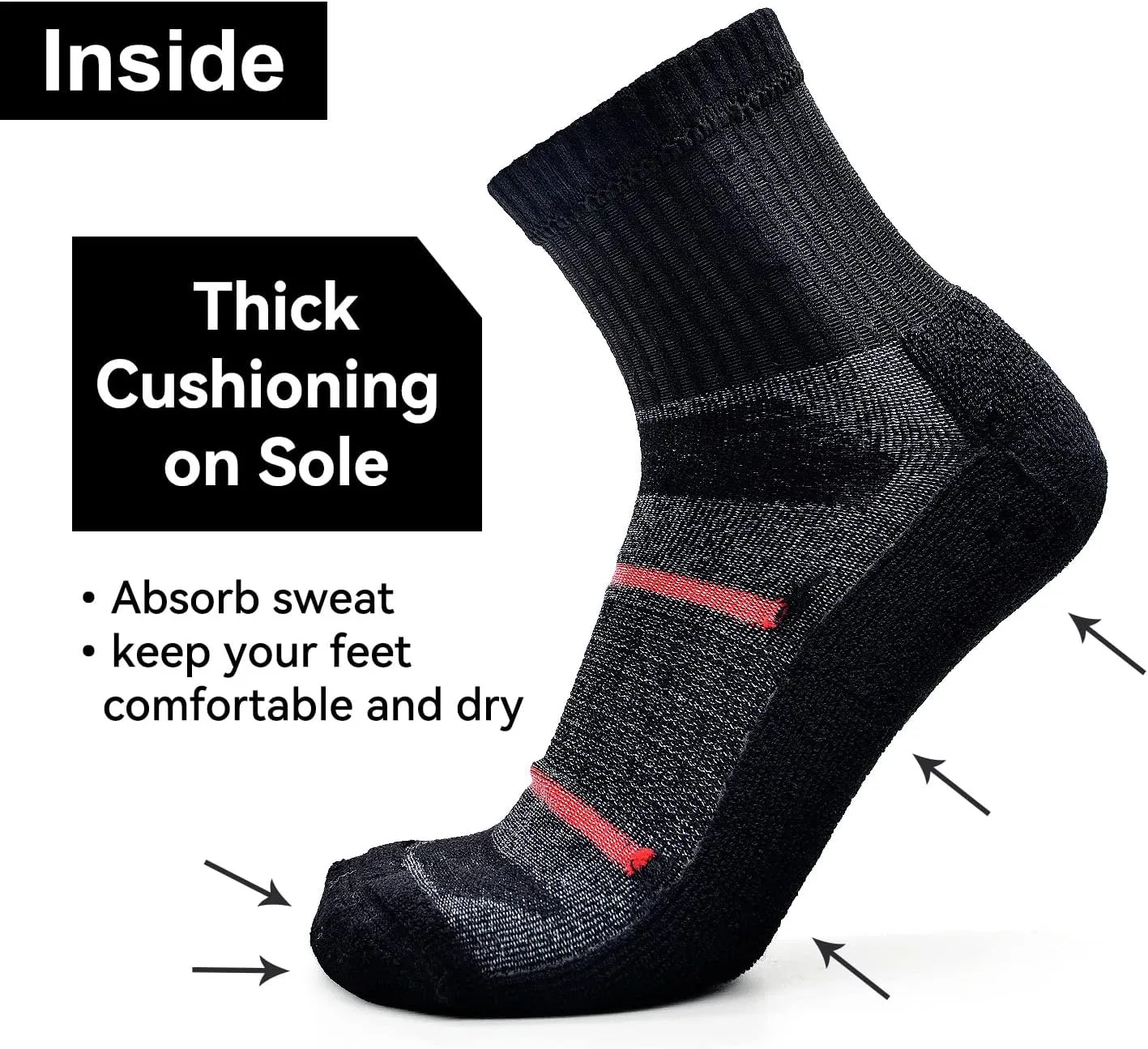 Busy Socks 3 Pack Men's Merino Wool Running Quarter Socks Womens Ankle Thick Cushioned Athletic Socks for Hiking Walking