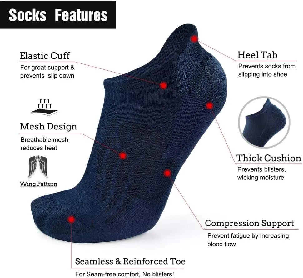 Busy Socks Merino Wool Compression Support Ankle Running Hiking Socks for Men Women, Soft Thick Cushion Tab Socks 3/6 Pairs