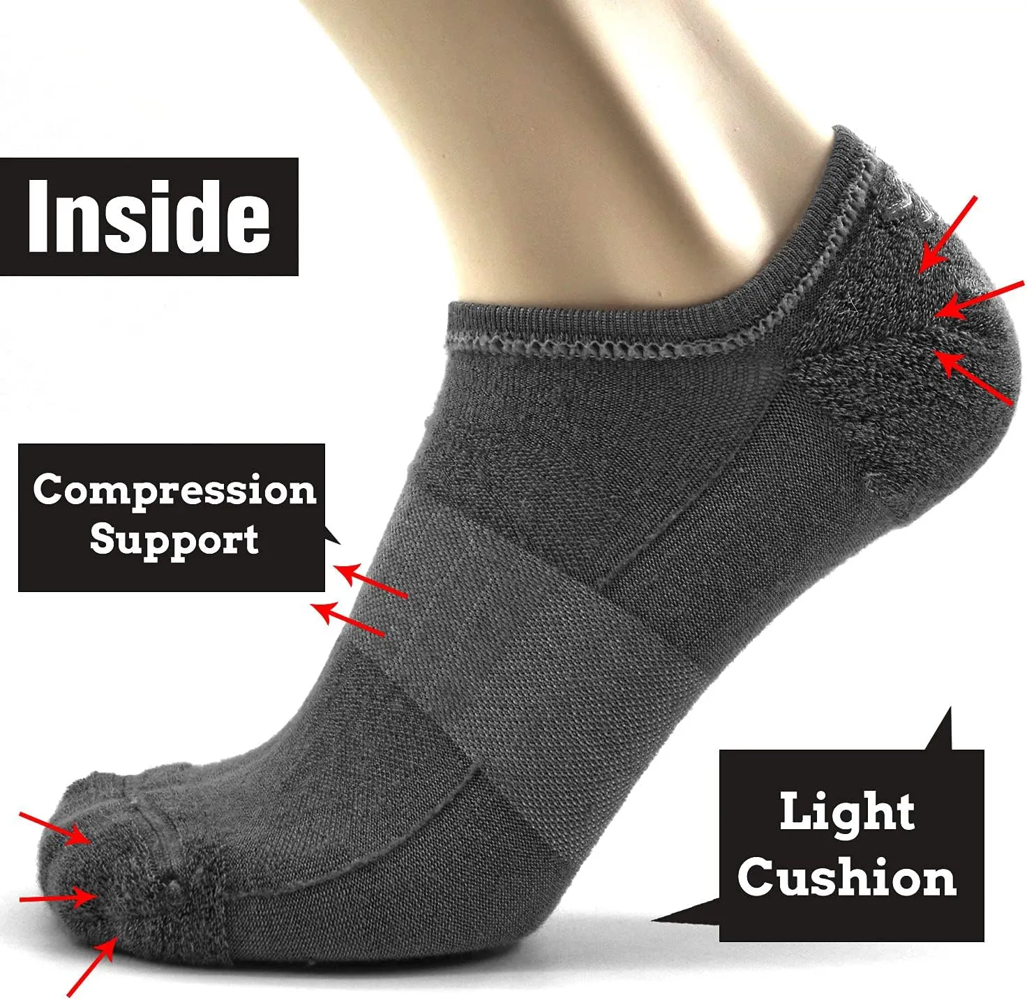 Busy Socks No Show Merino Wool Athletic Running Socks for Men Women,Low Cut Thin Soft Sport Wool Socks with Non-Slip Grips