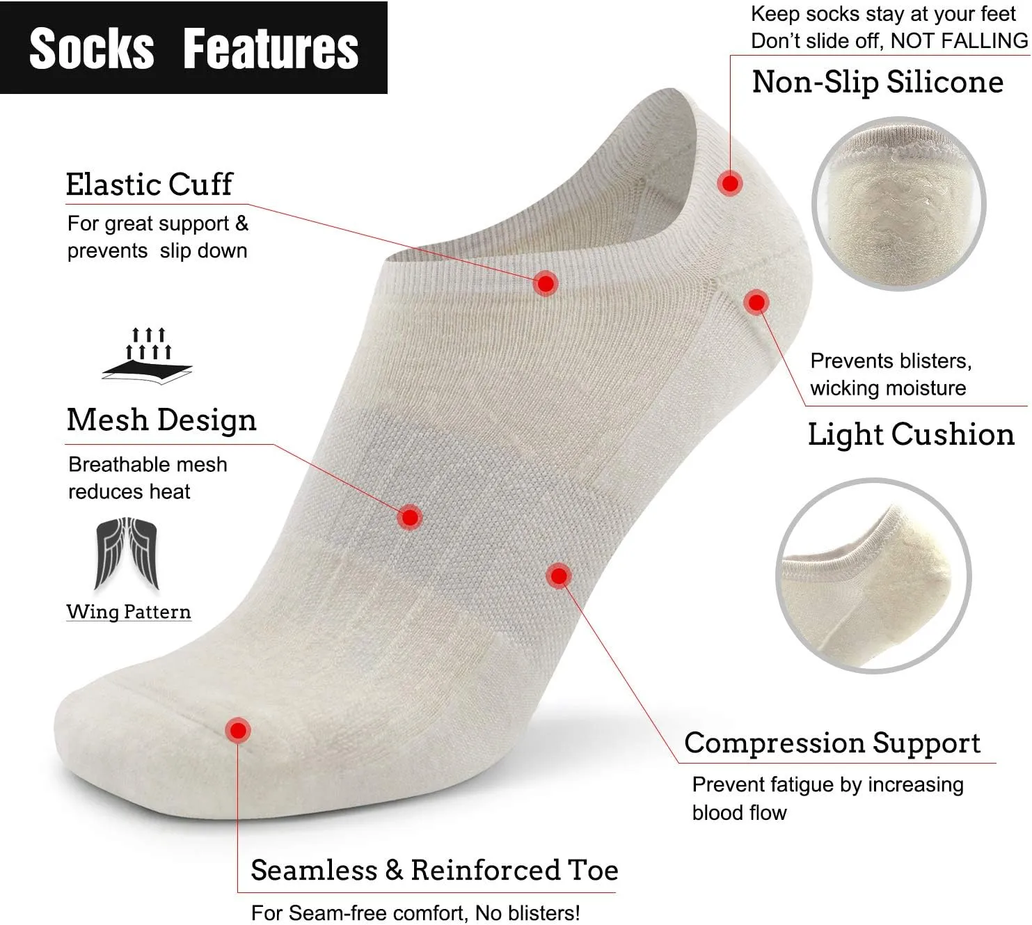 Busy Socks No Show Merino Wool Athletic Running Socks for Men Women,Low Cut Thin Soft Sport Wool Socks with Non-Slip Grips
