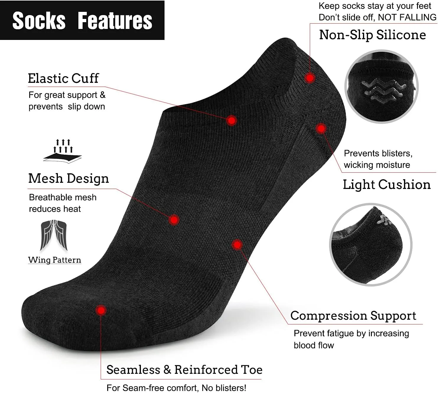 Busy Socks No Show Merino Wool Athletic Running Socks for Men Women,Low Cut Thin Soft Sport Wool Socks with Non-Slip Grips