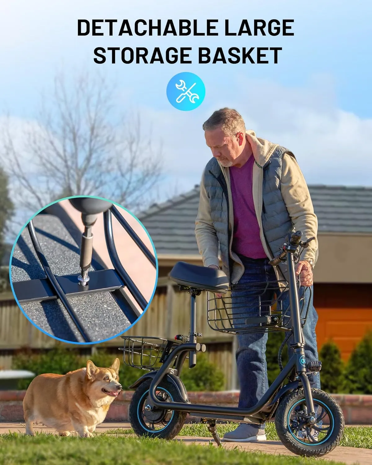 C1/C1 Pro Electric Scooter with Seat, 450W Powerful Motor up to 20/25 Miles Range, Foldable Electric Scooter for Adults Max Speed 15.5/18.6 Mph, Electric Scooter for Commuting with Basket