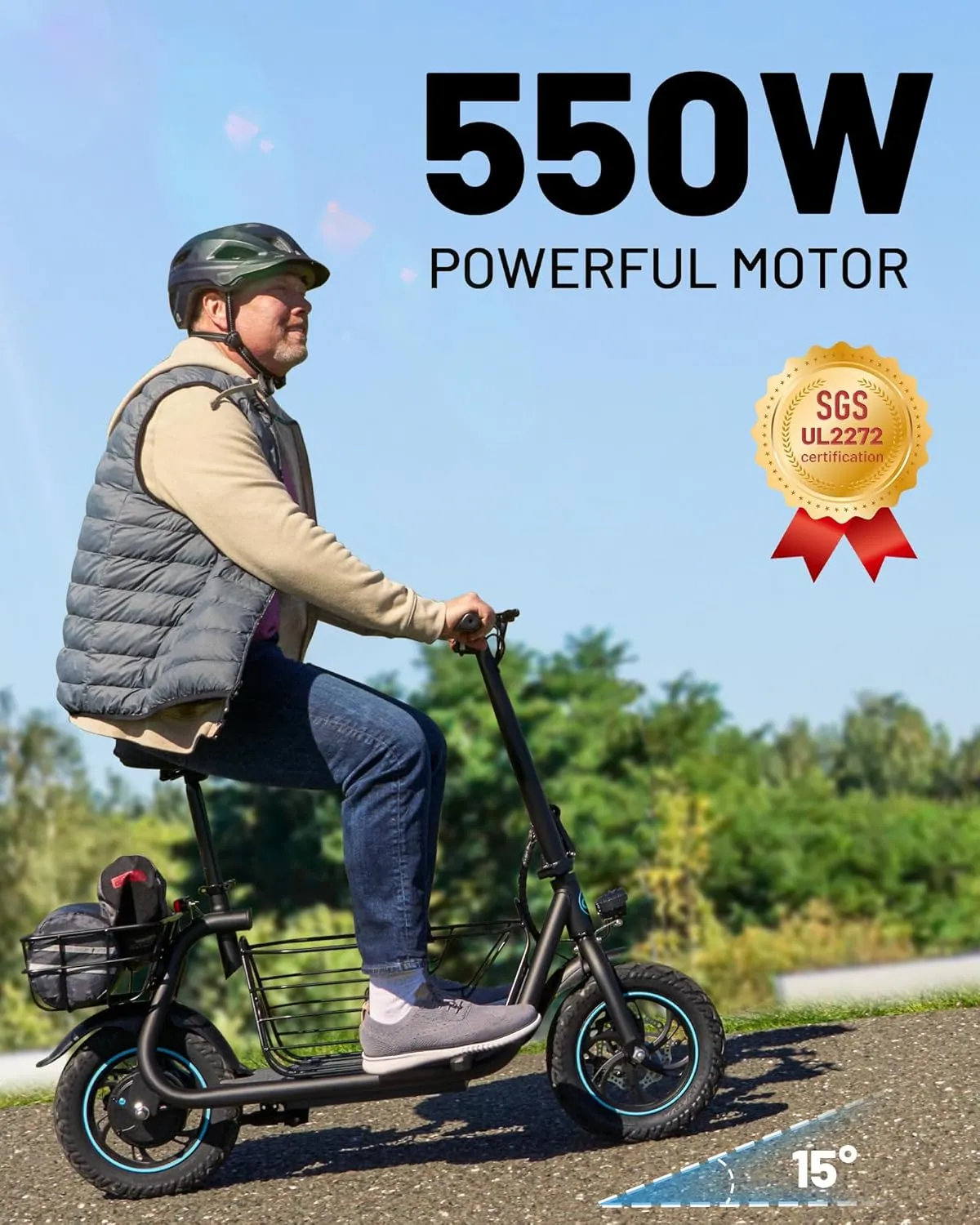 C1/C1 Pro Electric Scooter with Seat, 450W Powerful Motor up to 20/25 Miles Range, Foldable Electric Scooter for Adults Max Speed 15.5/18.6 Mph, Electric Scooter for Commuting with Basket
