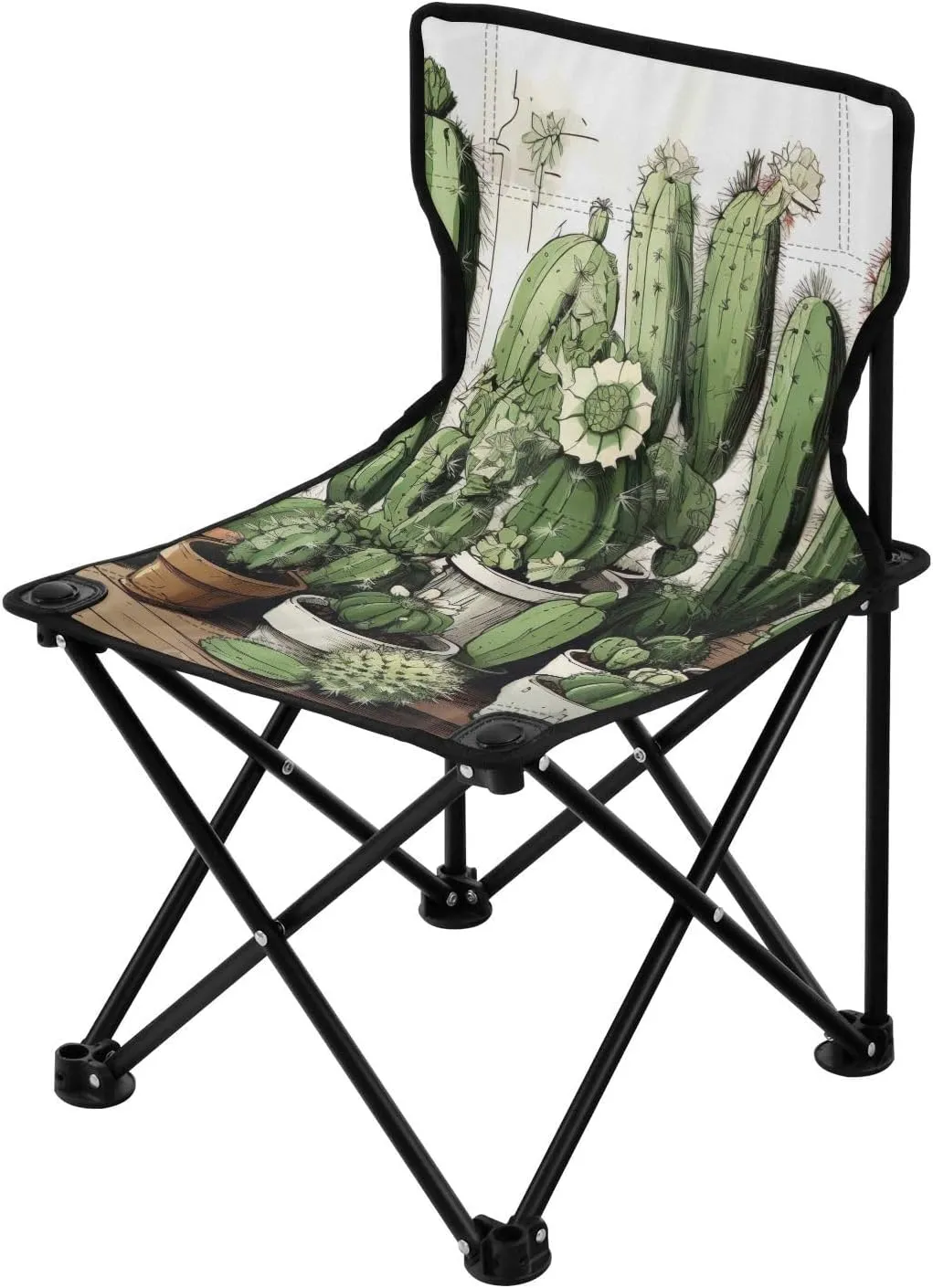 Cactus Flower Portable Outdoor Folding Chair Anti-Slip Padded Oxford Cloth Stool Camping Chair Small for Beach Hiking Fishing Gardening Quad Camp Chair