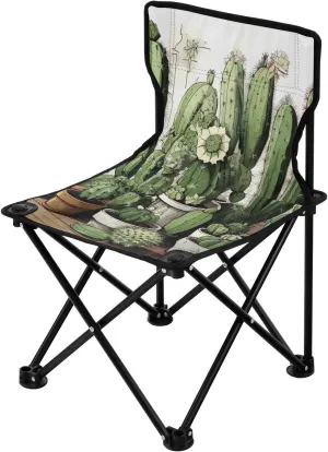Cactus Flower Portable Outdoor Folding Chair Anti-Slip Padded Oxford Cloth Stool Camping Chair Small for Beach Hiking Fishing Gardening Quad Camp Chair