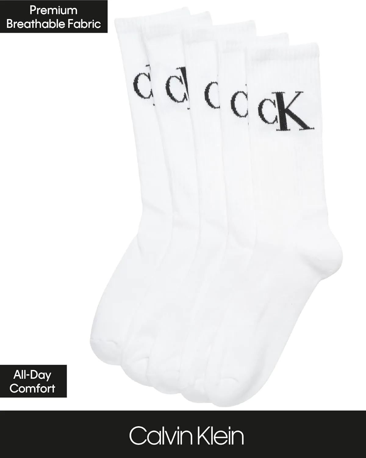 Calvin Klein Men's Crew Athletic Mid-Calf Socks (5 Pack)