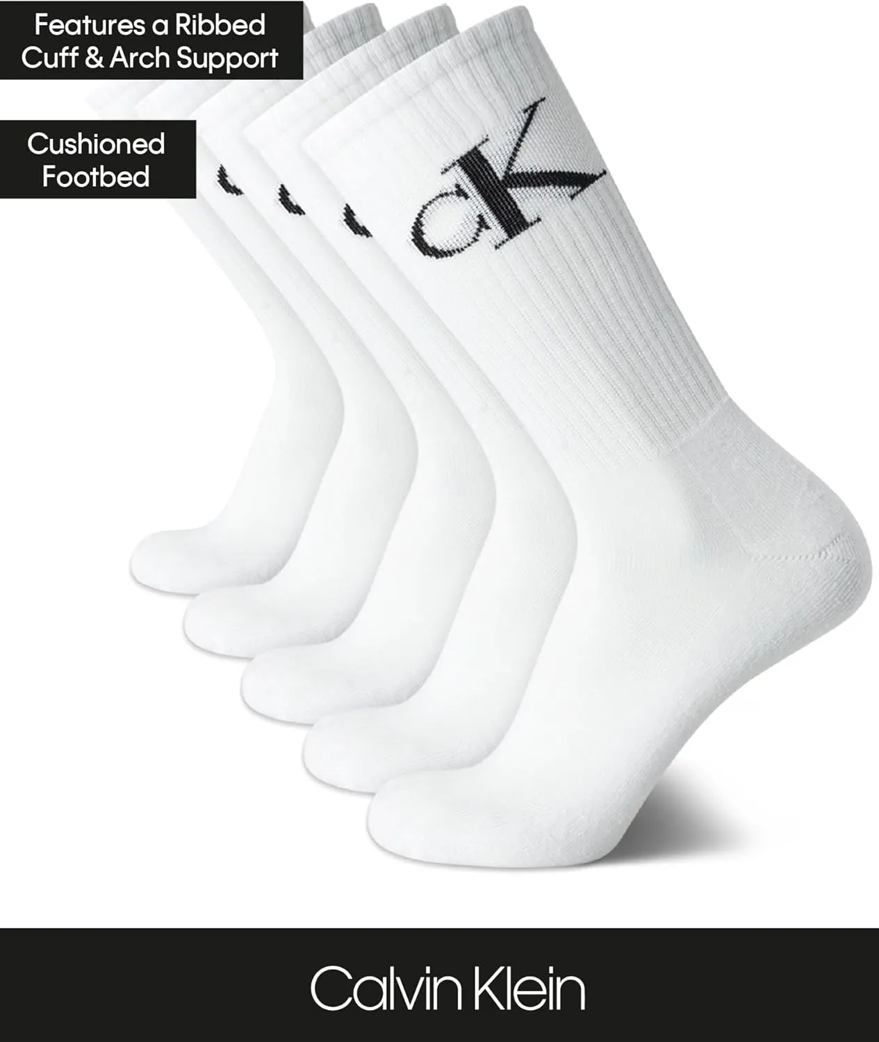 Calvin Klein Men's Crew Athletic Mid-Calf Socks (5 Pack)