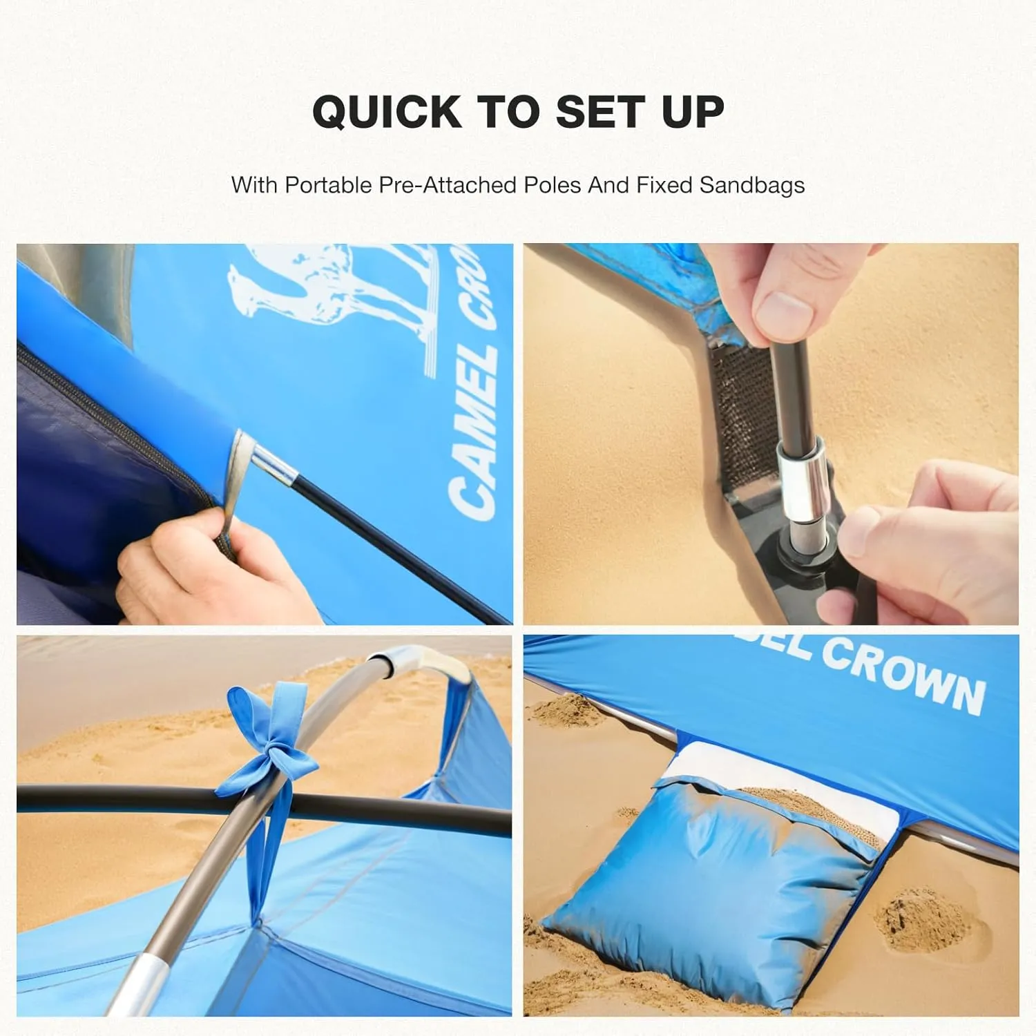 CAMEL CROWN Beach Tent UPF 50  Sun Shelter for 2/3/5/6 Person, Lightweight Portable Sun Shade with Sand Anchor, Family Beach Day & Outdoor Adventures