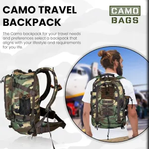 Camo Expandable Travel Backpack - 1000 Denier Cordura Polyester, Large Capacity Zipper Backpack with Multi Compartments - Lightweight & Comfortable Padded Straps - Ideal for Hiking, Camping & Outdoor