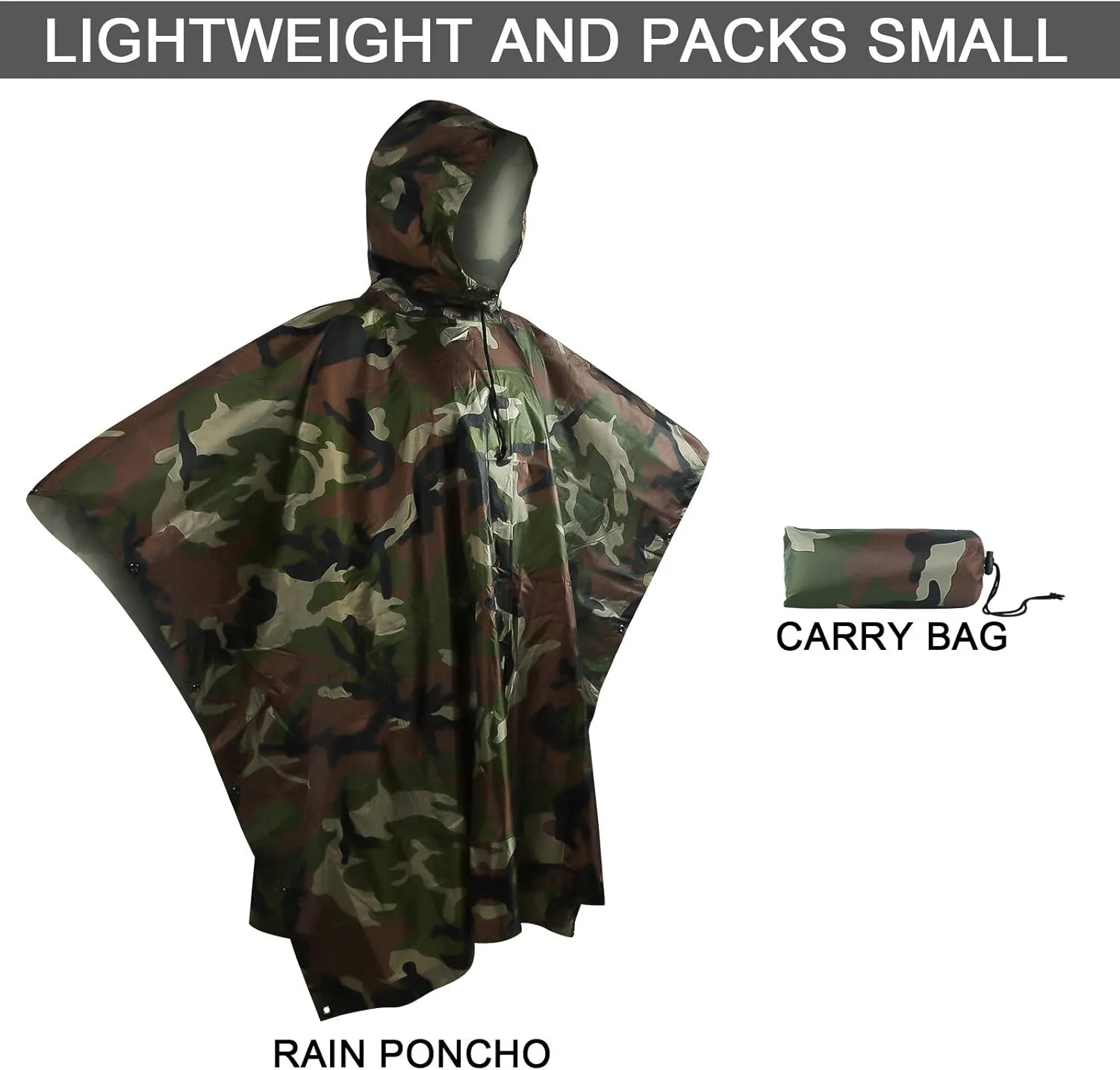 Camo Rain Poncho, Multi Use Waterproof Rain Coat