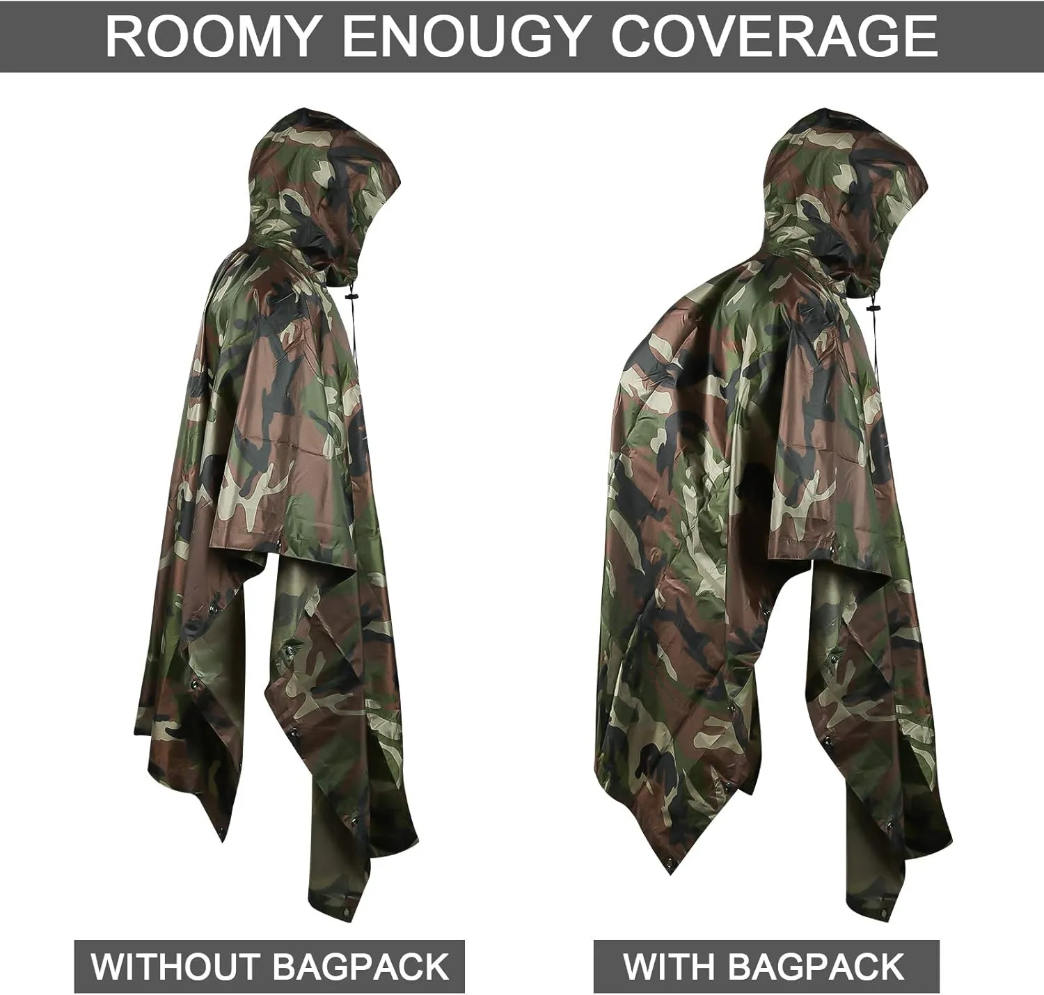Camo Rain Poncho, Multi Use Waterproof Rain Coat