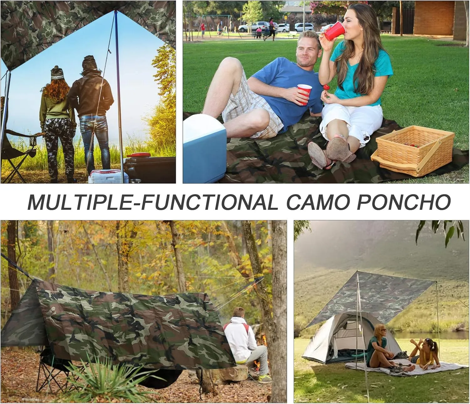 Camo Rain Poncho, Multi Use Waterproof Rain Coat