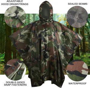Camo Rain Poncho, Multi Use Waterproof Rain Coat