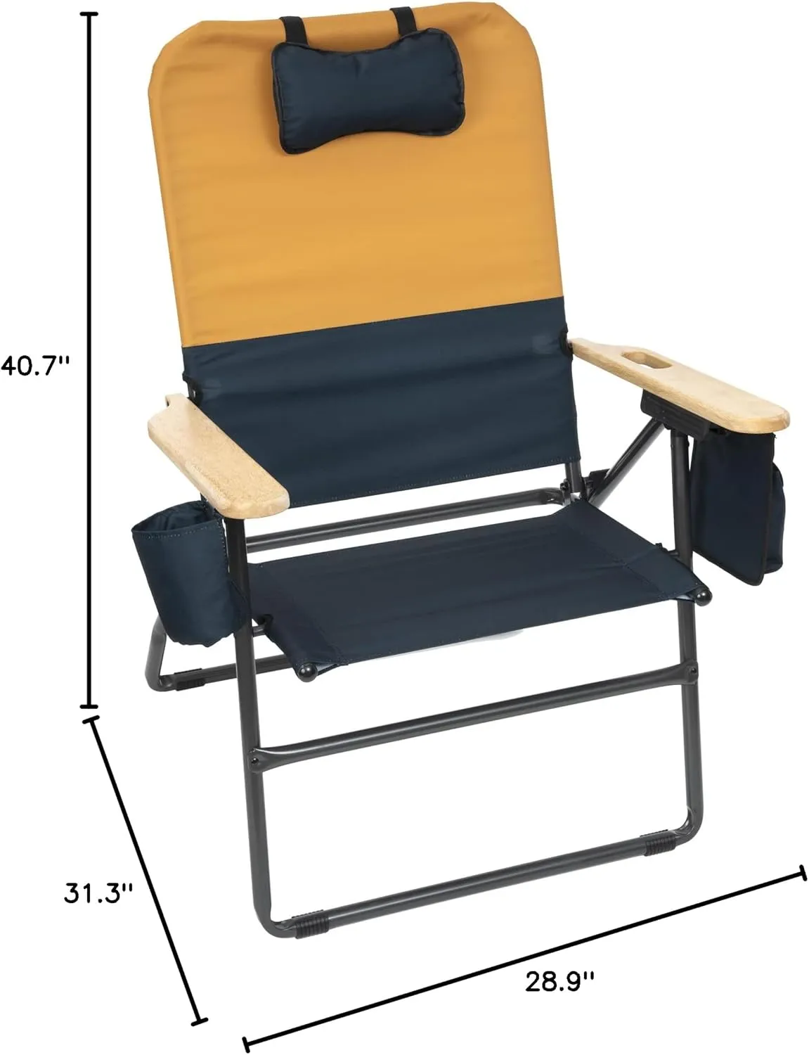CAMP & GO Selkirk Outdoor Oversized Heavy Duty Comfort Folding Camping Chair, Orange and Navy