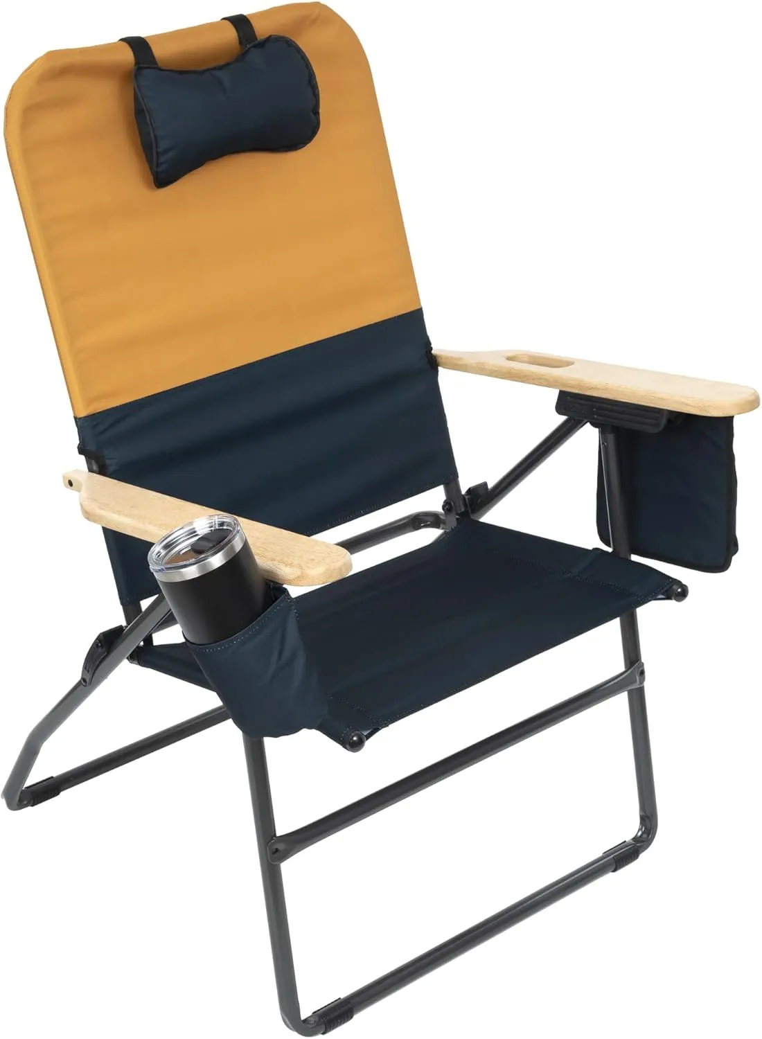 CAMP & GO Selkirk Outdoor Oversized Heavy Duty Comfort Folding Camping Chair, Orange and Navy