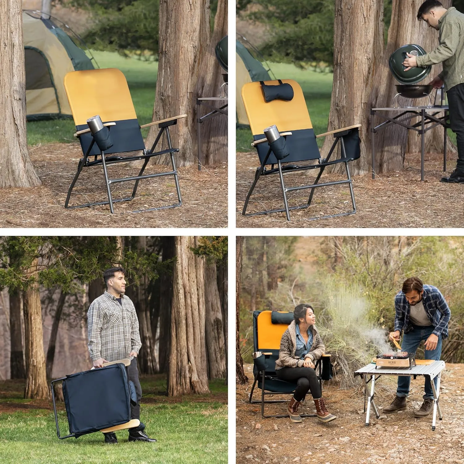 CAMP & GO Selkirk Outdoor Oversized Heavy Duty Comfort Folding Camping Chair, Orange and Navy