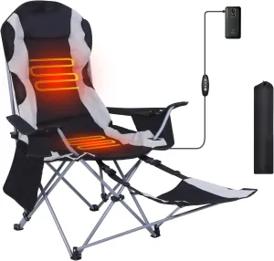 Camp Chair, Heated Camping Chair with Footrest, Foldable Chair for Adults, Cooler Bag, and Cup Holder for Camping, Patio, Events Power Bank Included (1-Pack)