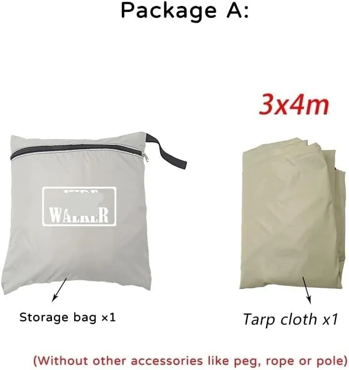 Camping Awning Canopy Tarp Durable Waterproof Lightweight for Outdoor Tent Shade Multi-Purpose Use(Package A 3x4)