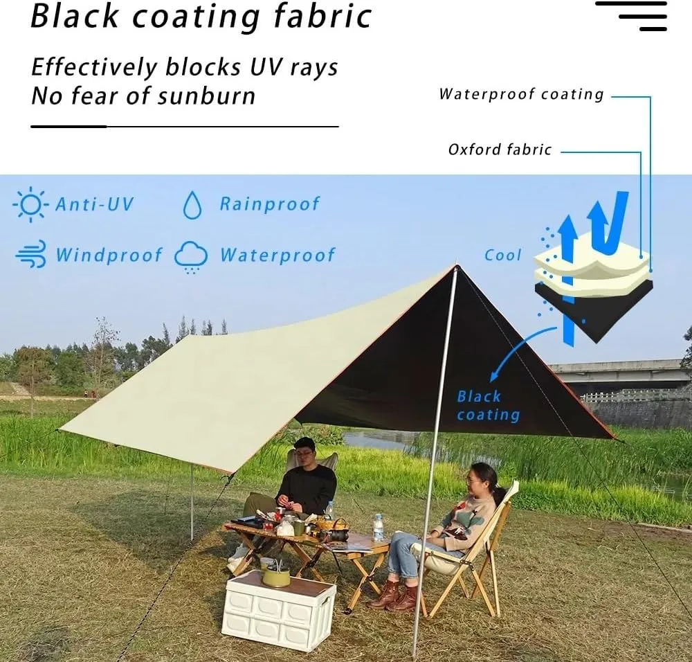 Camping Awning Canopy Tarp Durable Waterproof Lightweight for Outdoor Tent Shade Multi-Purpose Use(Package A 3x4)