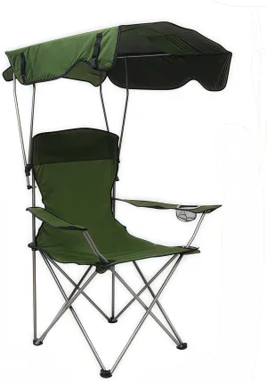 Camping Chair, Folding Beach Chair with Canopy Shade, Portable Outdoor Chair with Arms, 600D Oxford Fabric, Cup Holder, Carry Bag and Umbrella, for Beach, Camping, Fishing and Sports