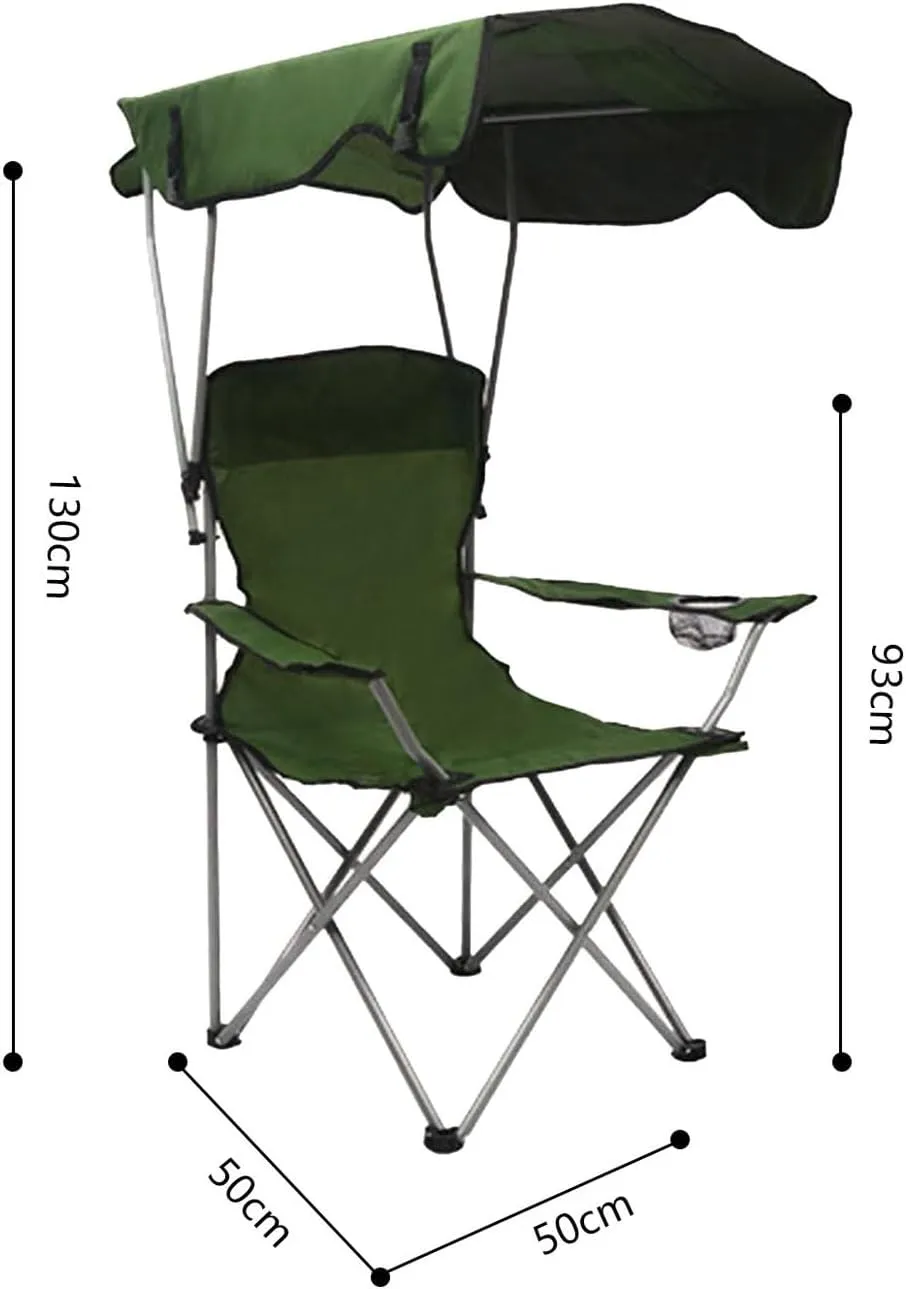 Camping Chair, Folding Beach Chair with Canopy Shade, Portable Outdoor Chair with Arms, 600D Oxford Fabric, Cup Holder, Carry Bag and Umbrella, for Beach, Camping, Fishing and Sports