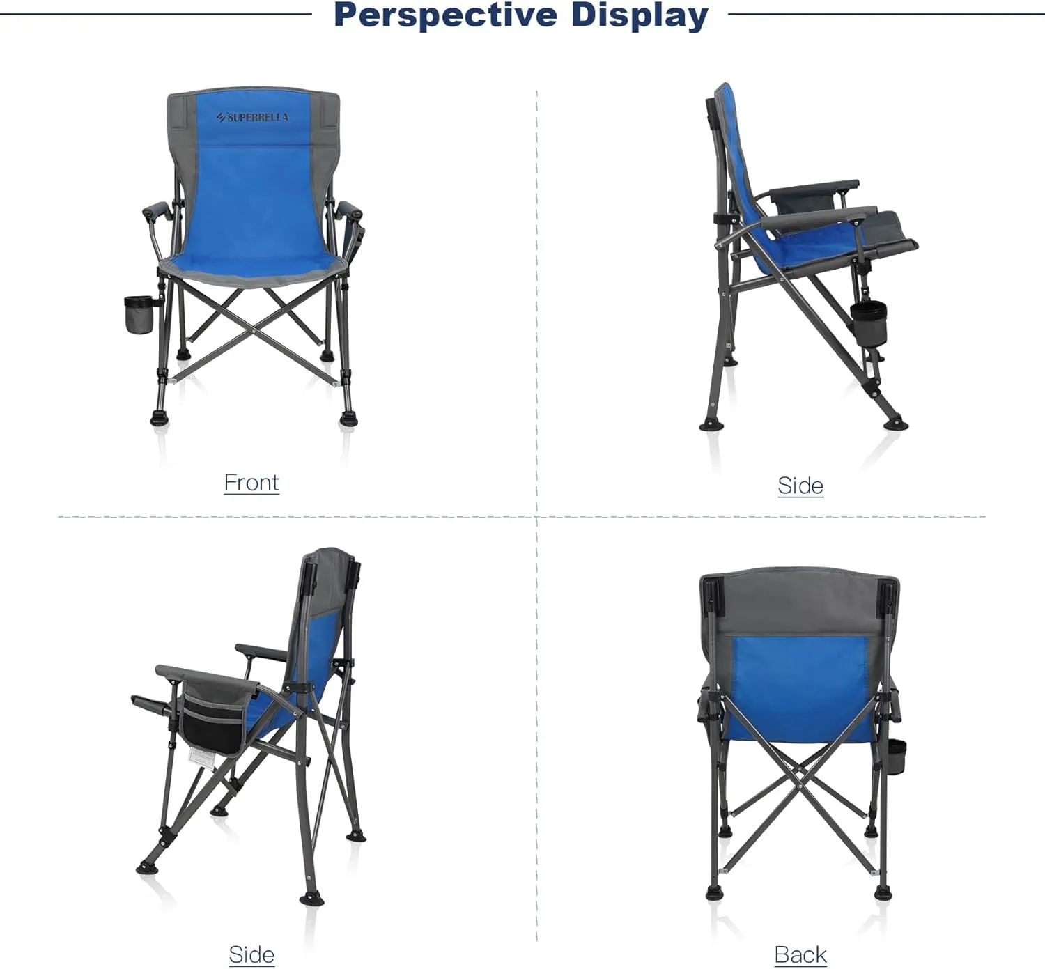 Camping Chair Folding Portable Lawn Chair Comfortable Hard Arm Sturdy for Family Camp, Outdoor, Sports, Beach, Travel, Blue, Supports 300 lbs