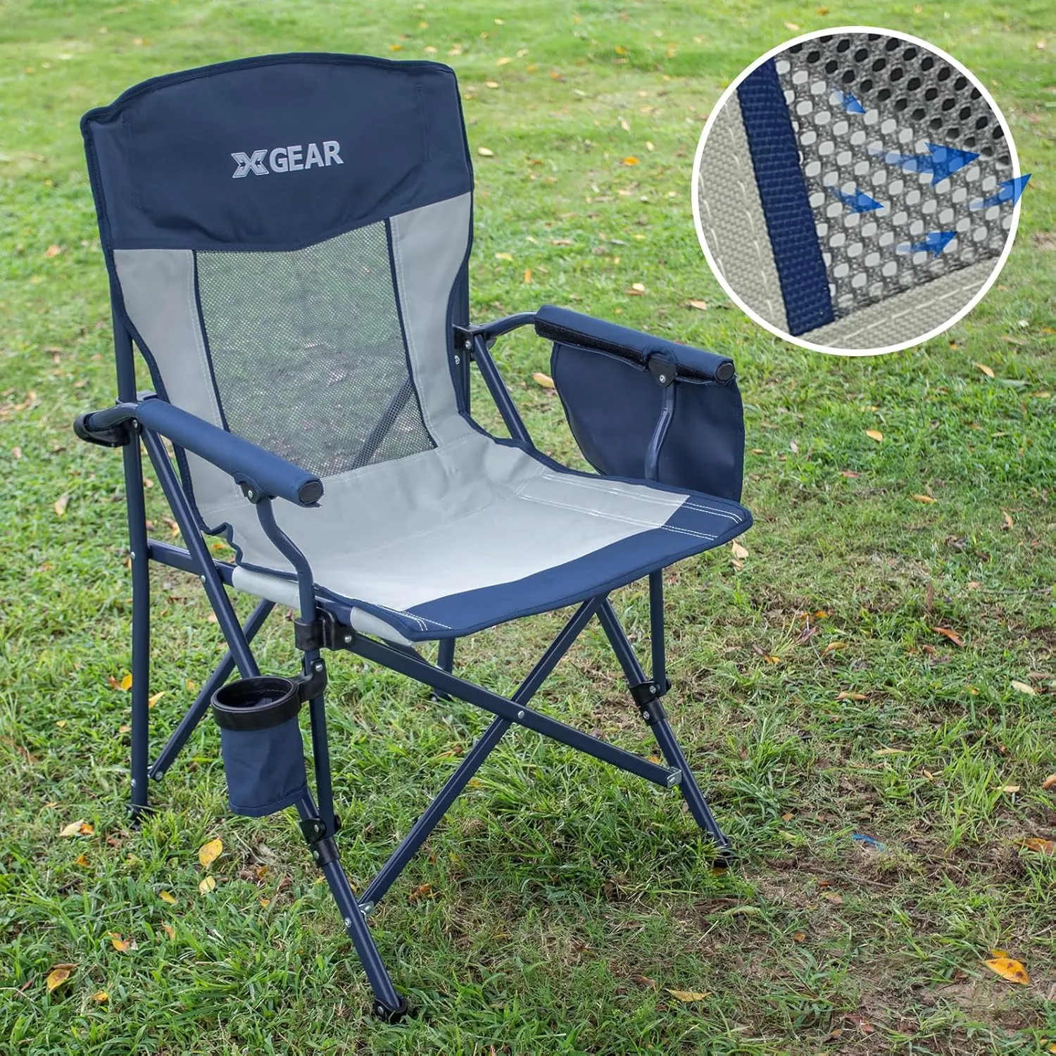 Camping Chair for Adults 350 LBS Support Camp Chair 2PCS with Breathable Mesh Back Fabric with Arm Rest Cup Holder and Portable Carrying Bag