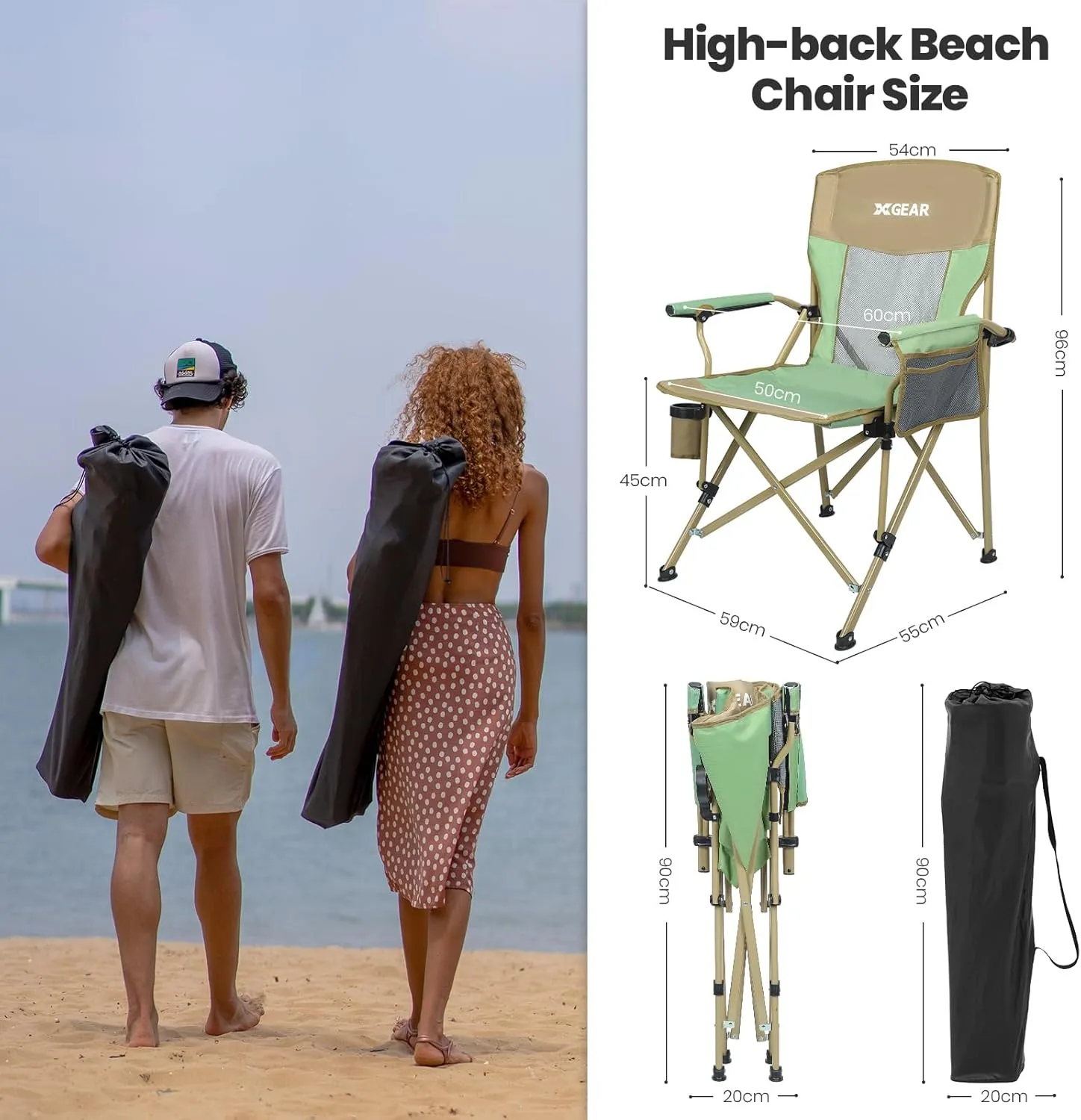 Camping Chair for Adults 350 LBS Support Camp Chair 2PCS with Breathable Mesh Back Fabric with Arm Rest Cup Holder and Portable Carrying Bag
